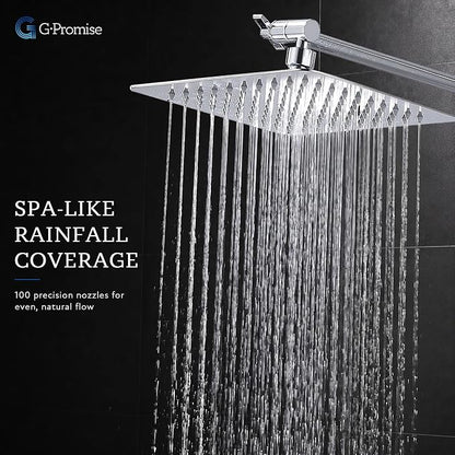 G-Promise All Metal 8" Rain Shower Head with Handheld for Bathroom Upgrade | All Metal, Built to Last, Easy Install, Adjustable Height & Angle for All Heights, Extra Long Hose, Modern Upgrade