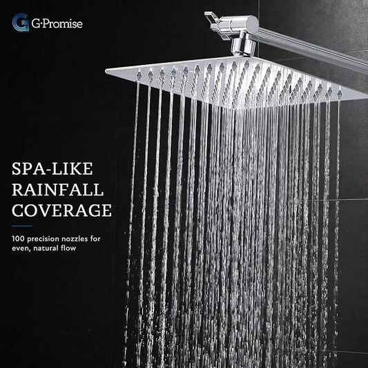G-Promise All Metal 8" Rain Shower Head with Handheld for Bathroom Upgrade | All Metal, Built to Last, Easy Install, Adjustable Height & Angle for All Heights, Extra Long Hose, Modern Upgrade