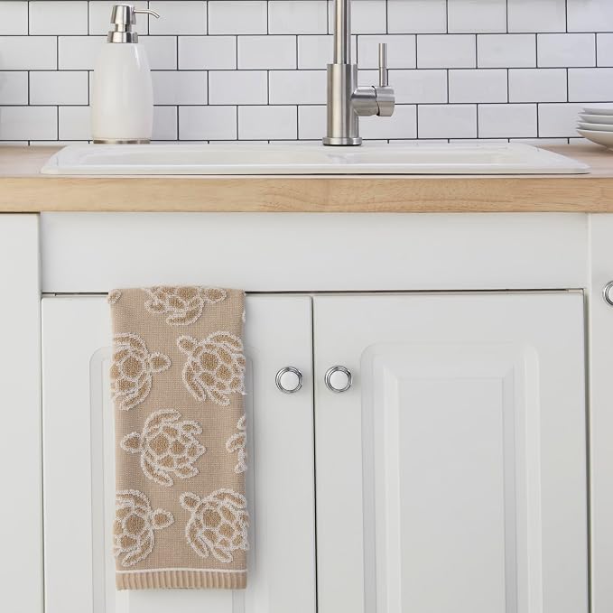 SKL Home Turtle Sculpted Hand Towel Set-2pc, 100% Cotton Jacquard, Taupe | Plush, absorbent & textured. For use in the bathroom, kitchen, or bar. Great for Airbnb, beach homes & coastal décor.