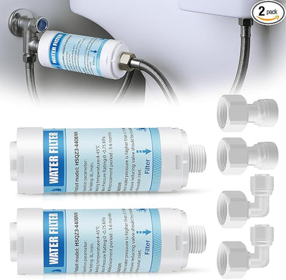 2 Pack Bidet Water Filter and Adapter for Electric Bidet Toilet Seats | Reduce Mineral Deposits, Soften Hard Water, Extends Bidet Lifespan, Easy Installation, Long-Lasting & Low Maintenance