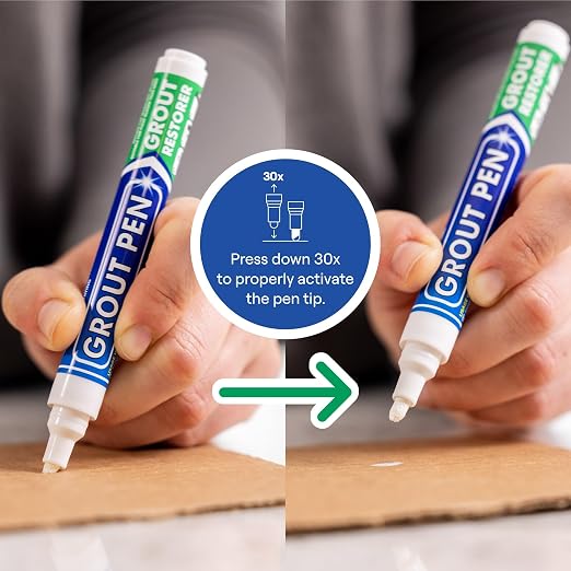 Grout Pen White Tile Grout Paint Marker Restorer - Narrow 5mm Tip (7mL) | Waterproof Grout Line Refresher for Kitchen & Bathroom, Colorant and Sealer Pens for Cleaner Looking Grout Lines - White