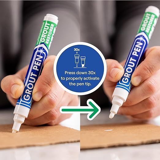 Grout Pen White Tile Grout Paint Marker - Narrow 5mm Tip (7mL) - 3 Pack | Waterproof Grout Refresh Restorer for Kitchen & Bathroom, Whitener Grout Sealer Pens for Cleaner Looking Grout Lines - White