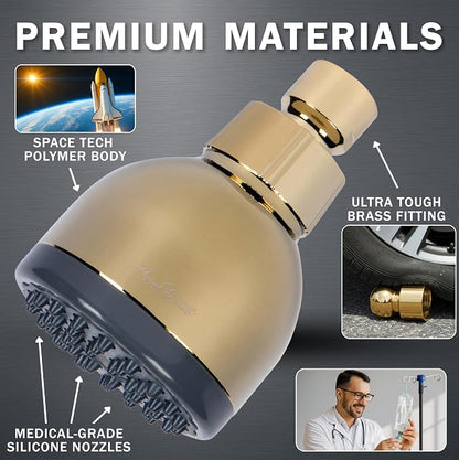 High Pressure Shower Head - 1.8 GPM - Polished Brass | Best 3 Inch Wall Mount Bathroom Showerhead For Boosting Low Flow With Anti-Clog Nozzles, Adjustable Brass Ball Joint
