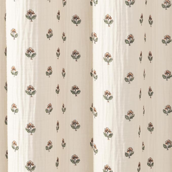 Peri Home Block Print Gauze Shower Curtain 72 x 72 inches Multi 1-Piece | Cotton Fabric, Bathroom