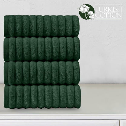 Elegant Comfort Luxury 100% Turkish Cotton Corduroy Ribbed 4 Pack Hand Towel Set 16 x 28 Inch - Absorbent, Super Soft, Quick Dry, Premium Towels for Bathroom, Gym, Spa and Hotel Use, Hunter Green
