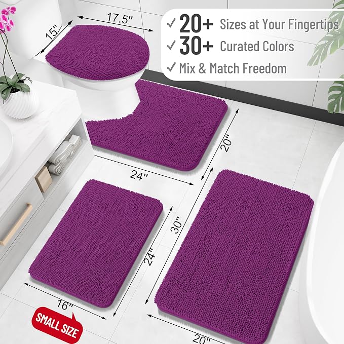 OLANLY Bathroom Runner Rugs 47x20, Extra Soft Absorbent Chenille Bath Rugs | Purple, Quick-Drying Rubber Backing, Washable Long Bath Mat for Bathroom Floor, Tub and Shower, Home Decor Accessories