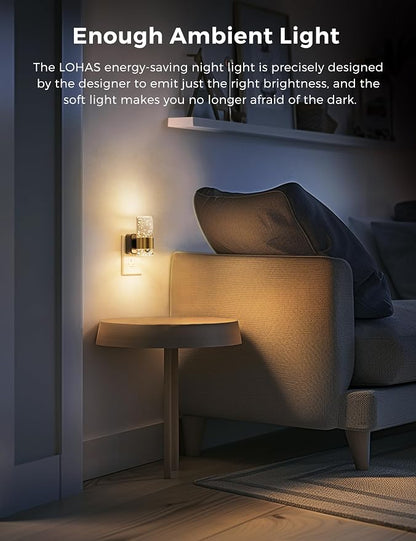L LOHAS LED Night Light, Dimmable Night Lights Plug into Wall | 2 Pack Acrylic Nightlight, 0-100 LM Adjustable Brightness, 3000K Plug in Night Light, Dusk to Dawn Sensor, Bathroom Hallway