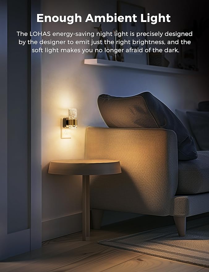 L LOHAS LED Night Lights Plug into wall, Soft Warm Night Light | Adjustable Brightness, Plug in Night Light, Auto Light Sensor, Wall Sconce-Style Design Nitelight, Bathroom, Hallway, 1 Pack