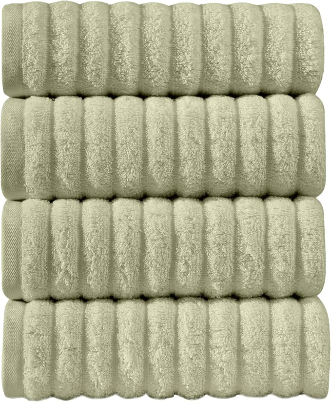 Elegant Comfort Luxury 100% Turkish Cotton Corduroy Ribbed 4 Pack Hand Towel Set 16 x 28 Inch - Absorbent, Super Soft, Quick Dry, Premium Towels for Bathroom, Gym, Spa and Hotel Use, Mint Green