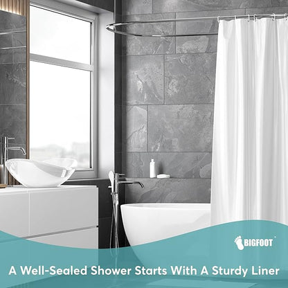 BigFoot Shower Curtain – 72 x 72 Fabric Premium Shower Curtain with Rustproof Metal Grommet and 3 Magnetic Weights – Odor Free and Compatible with Standard Showers, White
