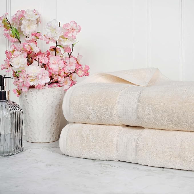 SUPERIOR Egyptian Cotton Pile Heavyweight Bath Sheet, 2 Piece Set, Cream | Highly Absorbent, Ultra Soft Luxury 800 GSM Towel Set for Bathroom, Shower, Hotel Essentials Oversize Plush Madeline Towels