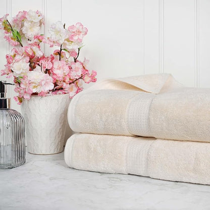 SUPERIOR Egyptian Cotton Pile Heavyweight Bath Sheet, 2 Piece Set, Cream | Highly Absorbent, Ultra Soft Luxury 800 GSM Towel Set for Bathroom, Shower, Hotel Essentials Oversize Plush Madeline Towels