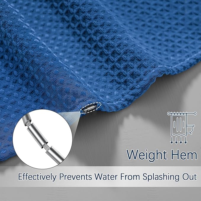 Extra Long Shower Curtains 96 inch Classic Blue Waffle Shower Curtain for Bathroom, Heavy Duty 256GSM Modern Shower Curtain, Machine Washable,Water Resistant with 12 Metal Hooks, 72Wx96H