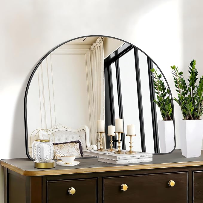 FORBATH Arched Bathroom Mirror 36x30 Inch, Black Bathroom Mirror Wall Mounted Modern Aluminum Alloy Frame Arch Mirror for Bedroom Living Room Entryway, Hanging or Leaning Against Wall