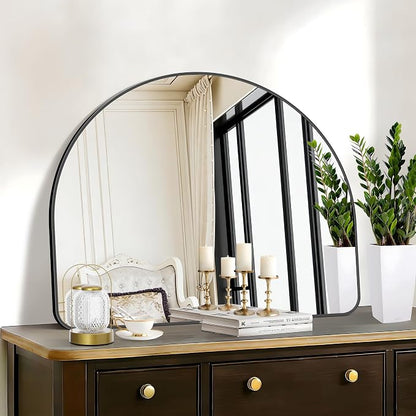 FORBATH Arched Bathroom Mirror 36x30 Inch, Black Bathroom Mirror Wall Mounted Modern Aluminum Alloy Frame Arch Mirror for Bedroom Living Room Entryway, Hanging or Leaning Against Wall