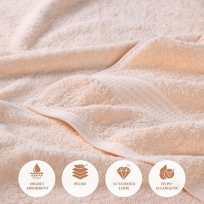 Superior Egyptian Cotton Bath Towel Set, Home Bathroom Towels, Master, Guest Bath, Decor Essentials, Quick Dry, Absorbent, Large Body Towels, Spa, Hotel, Resort, Adult, Kids, Set of 2, Peach