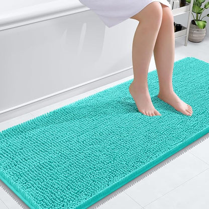 OLANLY Bathroom Runner Rugs 59x24, Extra Soft Absorbent Chenille Bath Rugs | Teal, Quick-Drying Rubber Backing, Machine Washable Long Bath Mat for Bathroom Floor, Tub and Shower, Home Decor Accessories