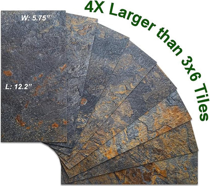 AULIGET 6" x 12" Rust Slate Peel and Stick Backsplash Wall Tiles, PVC Faux Stone Stick on Tiles for Backsplash Kitchen, Bathroom, Laundry Room, Camper, Fireplace (Pack of 20)
