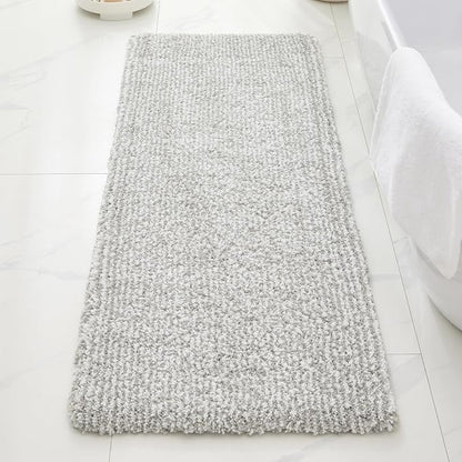ILANGO Grey and White Bathroom Rugs 48" × 24" Non Slip & Super Absorbent Extra Thick Soft, Washable Bath Mat for Floor, Microfiber Plush Shaggy Bath Rug with Rubber for Bathtub Shower Room Sink