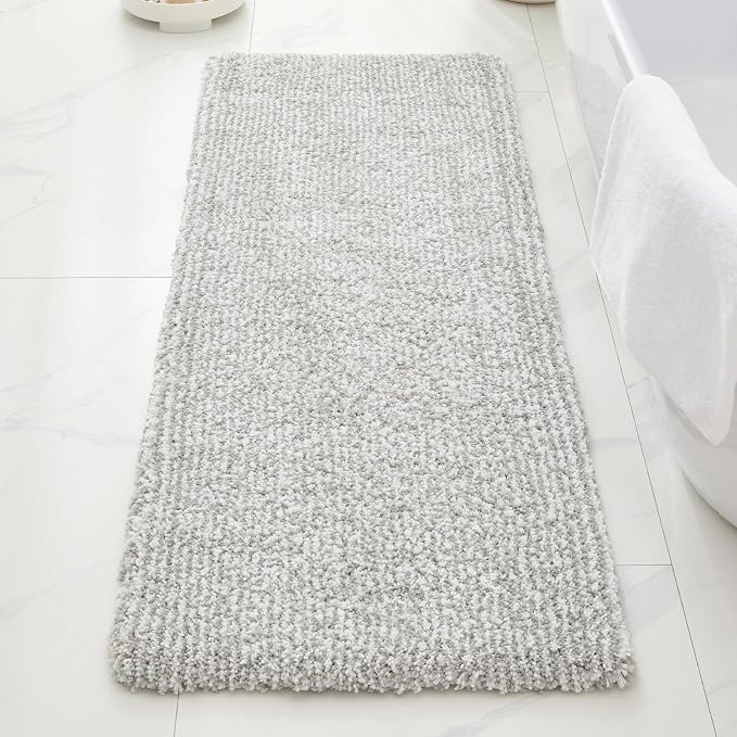 ILANGO Grey and White Bathroom Rugs 60" × 24" Non Slip & Super Absorbent Thick Soft, Washable Bath Carpet Runner for Floor, Microfiber Plush Shaggy Bath Mats for Bedroom Bathtub Shower Room
