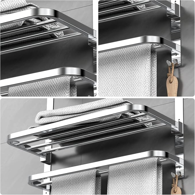 CAXIMSY 22.8Inch Towel Rack for Bathroom and Lavatory Towel Hanger with Wall Mount Towel Bars 304 Stainless Steel No Drill (Collapsible Towel Rack)