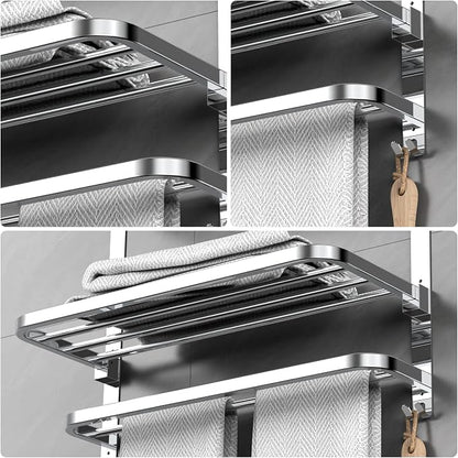 CAXIMSY 22.8Inch Towel Rack for Bathroom and Lavatory Towel Hanger with Wall Mount Towel Bars 304 Stainless Steel No Drill (Collapsible Towel Rack)