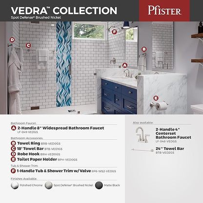 Pfister Vedra Bathroom Sink Faucet, 4-Inch Centerset, 2-Handle, 3-Hole, NSF Certified, Spot Defense Brushed Nickel Finish, LF048VEDGS