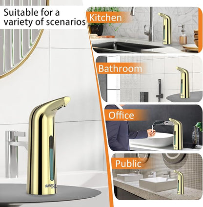 Automatic Liquid Soap Dispenser, 4-Level,13.5oz Touchless | Plastic,400ml Gold Electric Battery Operated Hand & Dish Countertop Soap Dispensers with Sensor for Bathroom,Kitchen Sink