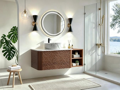 42 Inch Modern Bathroom Vanity with Ceramic Sink, Floating Bathroom Sink Cabinet with Sintered Stone Top&Solid Wood Hammered Frame, Single Bathroom Vanities w/Soft-Close Drawer&Side Open Cube