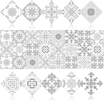 24 PCS Bohemian Floral PVC Peel and Stick Tile Stickers | for Kitchen Bathroom RV, Waterproof Self-Adhesive Removable Backsplash Decals, Easy DIY Upgrade, Smooth Surfaces, 7.87x7.87in