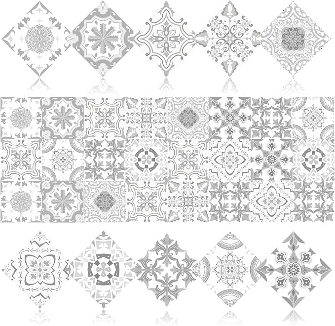 24 PCS Bohemian Floral PVC Peel and Stick Tile Stickers | for Kitchen Bathroom RV, Waterproof Self-Adhesive Removable Backsplash Decals, Easy DIY Upgrade, Smooth Surfaces, 3.94x3.94in
