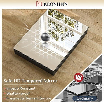 Keonjinn Black Medicine Cabinet with Mirror 20" x 26", Lightweight Aluminum | Assembly Required, Adjustable Shelves, Safe Tempered Glass, Wall Mount or Recessed, Soft Close, Bathroom Mirror with Storage
