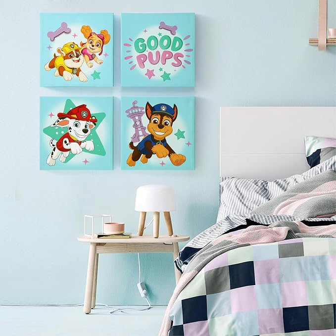 Nickelodeon Paw Patrol 4 Pack Square Canvas Wall Art Set, 11''x11'' each
