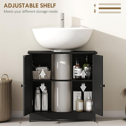 HOMCOM Under Sink Bathroom Cabinet, Pedestal Sink Storage Cabinet with 2 Doors, Shelf and U-Shape, Black