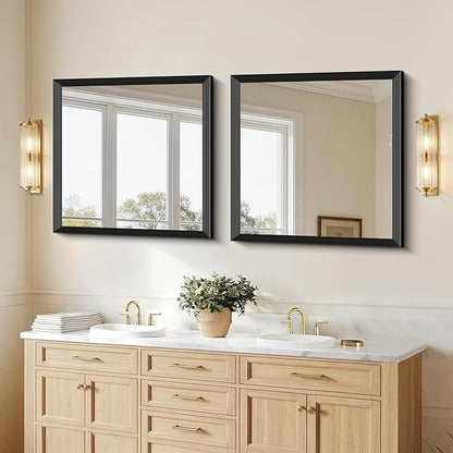Black Bathroom Mirror 36 x 36 Inch Rectangle Wave Beveled Frame for Wall Bathroom Vanity Mirror for Over Sink, Tempered Glass,for Entryway Hangs, Bathroom Living Room Horizontal or Vertical