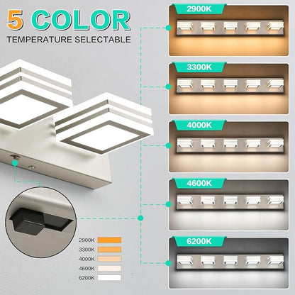 SOLFART LED Bathroom Lighting Fixtures - 5 Lights Modern Brushed Nickel Acrylic Vanity Lights for Mirror 32inch 24W 5CCT