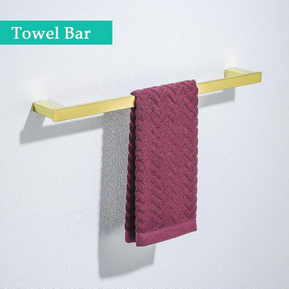 5-Pieces Brushed Gold Bathroom Accessories Set, Stainless Steel Bathroom Hardware Set, 23.6 Inch Bath Towel Bar Set, Towel Hooks,Towel Racks for Bathroom Wall Mounted,SE96009S-5BG