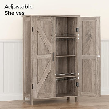 Homleke 43.3" H Farmhouse Bathroom Storage Cabinet with Adjustable Shelves | Freestanding Storage Cabinet with Barn Doors for Bathroom, Kitchen, Living Room, Dining Room & Entryway, Greige