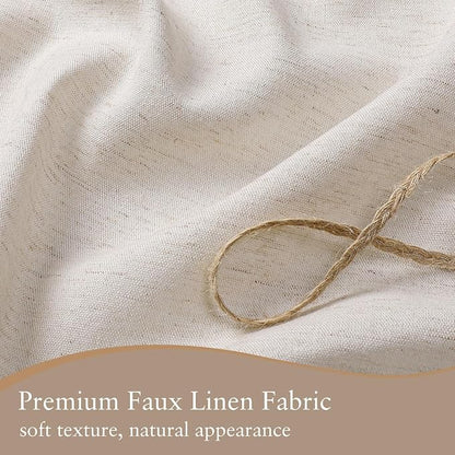 Linen Scallop Shower Curtain with 12 Clear Hooks, Waterproof, 72x84, Cream | Washable Heavy Duty Thick Fabric with Black Border, Neutral Modern Farmhouse Boho Décor