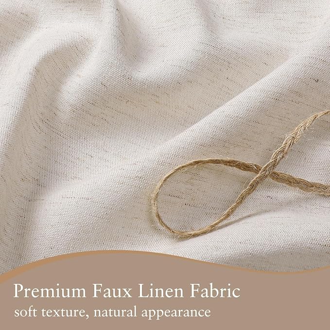 Linen Scallop Shower Curtain with 12 Clear Hooks, Waterproof, 72x78, Cream | Heavy Duty Waterproof Fabric with Black Border, Cute Modern Farmhouse Bathroom Décor