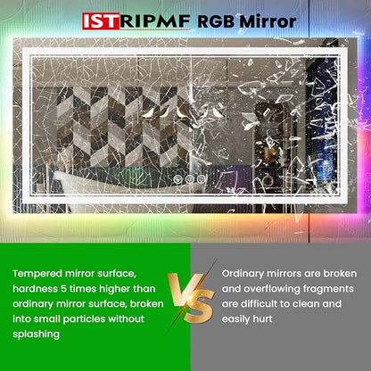 84x32 Inch RGB LED Bathroom Mirror with Lights | Front and RGB Backlit, Dimmable, Memory, Anti Fog, Shatterproof, Horizontal/Vertical, Lighted Mirrors for Bathroom Wall