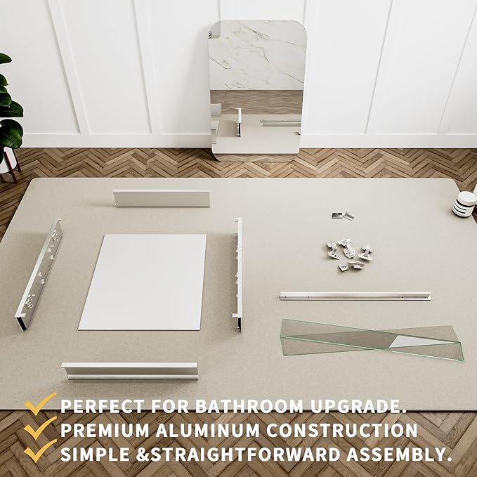 20 x 31 Medicine Cabinet Mirror for Bathroom, Aluminum Frame, Recessed/Surface Mount, Reversible Door, Adjustable Shelves, Wall Mounted Storage Mirror