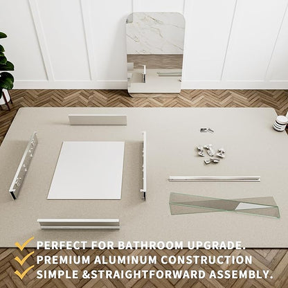 20 x 31 Medicine Cabinet Mirror for Bathroom, Aluminum Frame, Recessed/Surface Mount, Reversible Door, Adjustable Shelves, Wall Mounted Storage Mirror