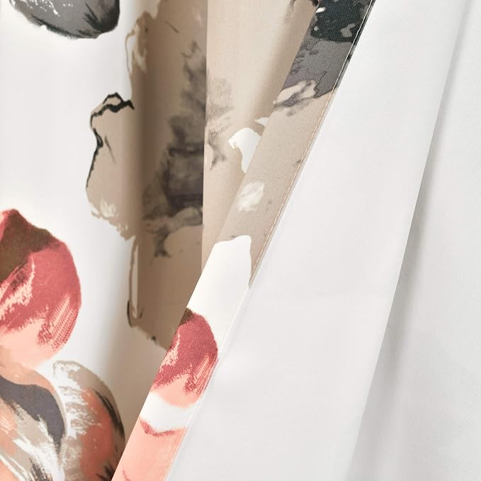 Lush Decor Leah Light Filtering Window Curtain Panels, Pair, 52" W x 63" L, Coral & Gray - Floral Drapes for Bedroom - Coral Curtains - Farmhouse Decor