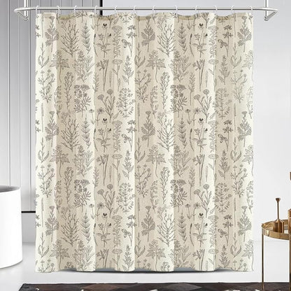Coxila Vintage Floral Linen Shower Curtain Extra Long XL Flower Retro Rustic Antique Botanical Farmhouse Country Boho Cottage Aesthetic Wildflower Bathroom 72 x 84 Inch Polyester Fabric 12 Pack Hooks