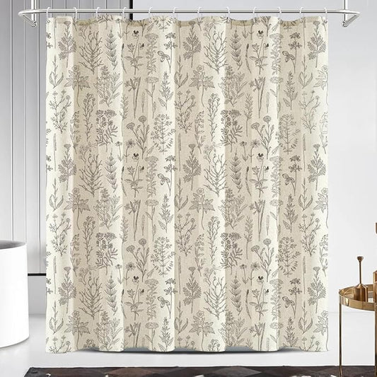 Coxila Vintage Floral Linen Shower Curtain Extra Long XL Flower Retro Rustic Antique Botanical Farmhouse Country Boho Cottage Aesthetic Wildflower Bathroom 72 x 84 Inch Polyester Fabric 12 Pack Hooks