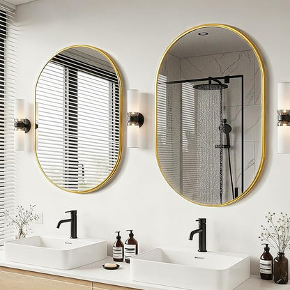 Oval Bathroom Mirror for Over Sink, 2 Pack 24"x36" Gold Wall Mirror | HD Shatterproof Glass, Metal Framed, Oval Vanity Mirrors for Bathroom, Bedroom, Living Room, Entryway, Horizontal or Vertical