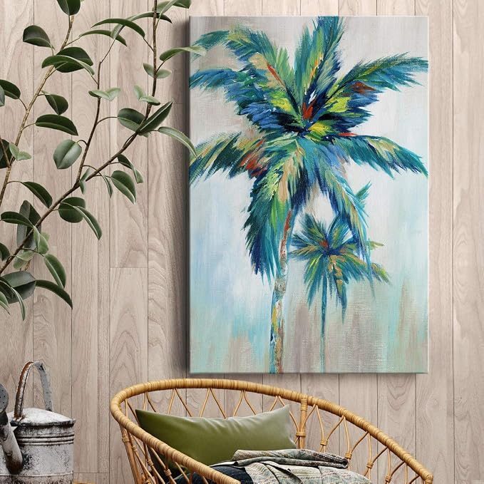 Renditions Gallery Canvas Nature Wall Art Home Paintings & Prints Decorations Colorful Palm Trees Abstract Canvas Wall Hanging Artwork for Living Room Office Home Kitchen - 8"x12" LT02