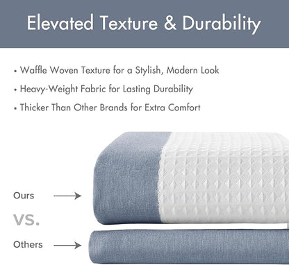 Madison Park Spa Waffle Extra Long Shower Curtain, 72 x 84, Indigo Blue | Striped, Pieced Fabric Design, 3M Scotchgard Moisture Management, Hotel Quality, Modern, for Bathroom, OEKO-TEX Certified