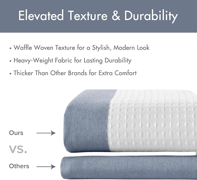Madison Park Spa Waffle Weave Stall Shower Curtain, 36 x 72, Indigo Blue | Striped, Pieced Fabric Design, 3M Scotchgard Moisture Management, Hotel Quality, Modern, for Bathroom, OEKO-TEX Certified